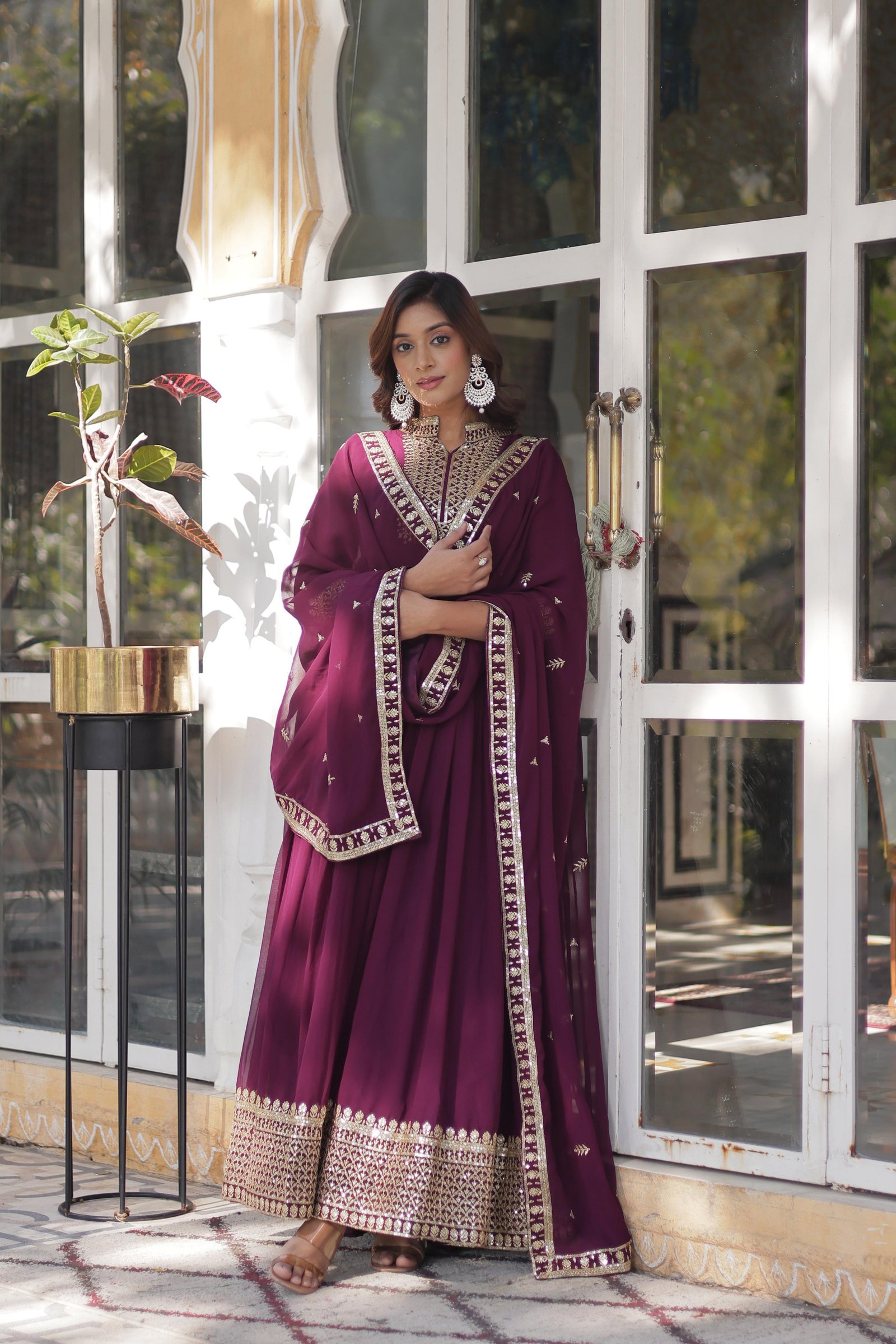 Blooming Georgette With Attractive lace and embroidered work gown with Dupatta